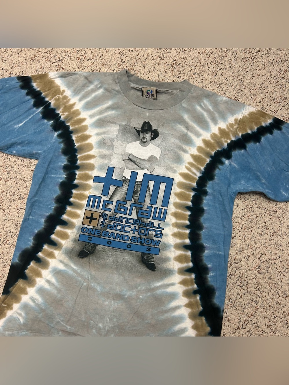 Vintage Tim McGraw Liquid Blue Tie Dye Single Stitch T Shirt Mens Size M 2003